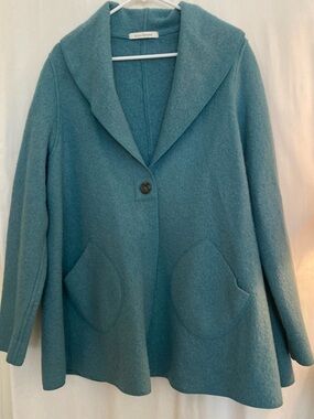 Cut Loose Teal Wide Collar Wool One Button Coat Size L/XL